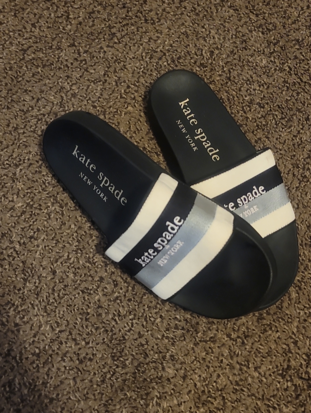 kate spade Navy and White Striped Slide Sandals
